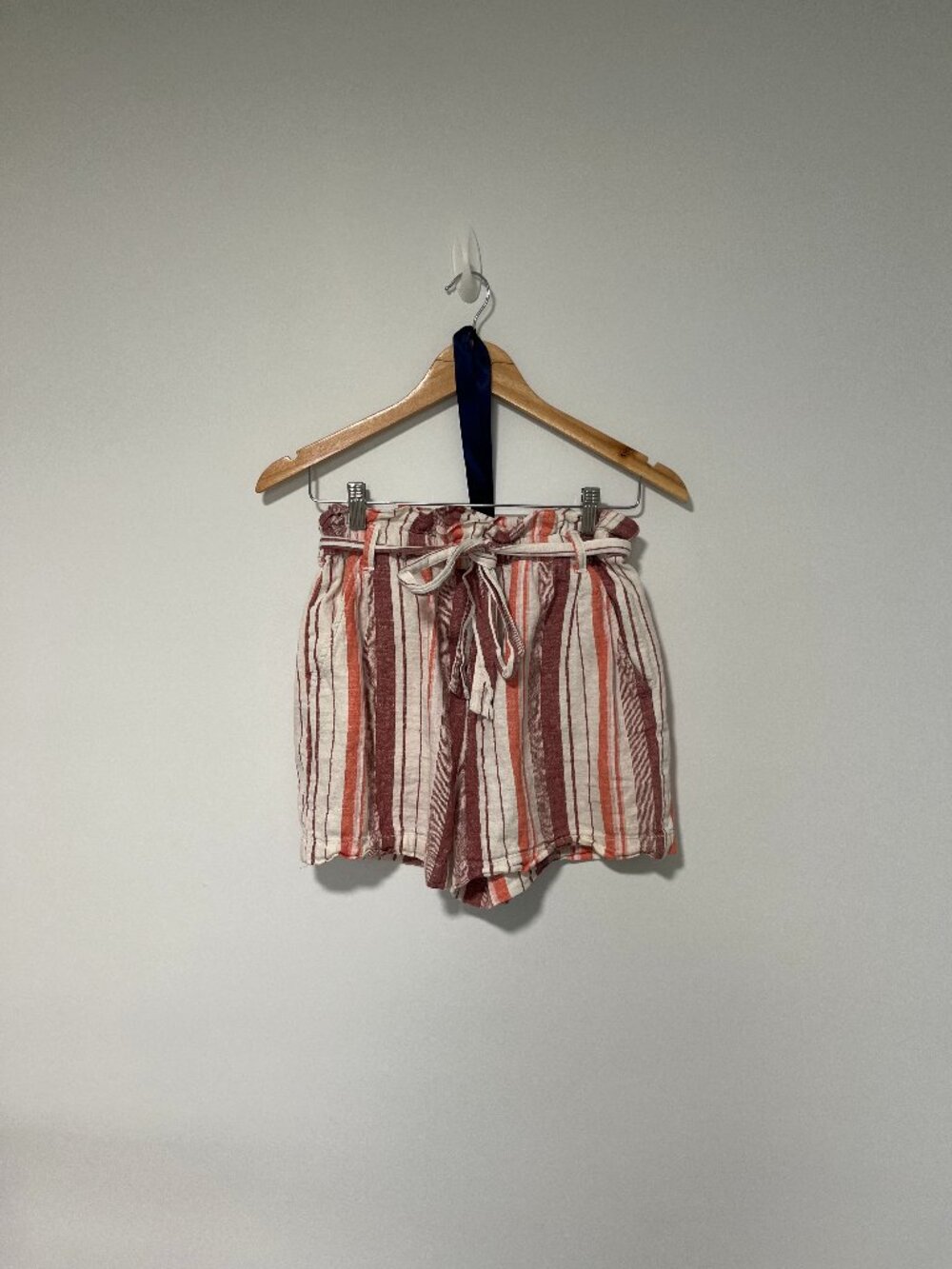 a.n.a Striped Linen Paperbag Waist Tie Belt Shorts Size S